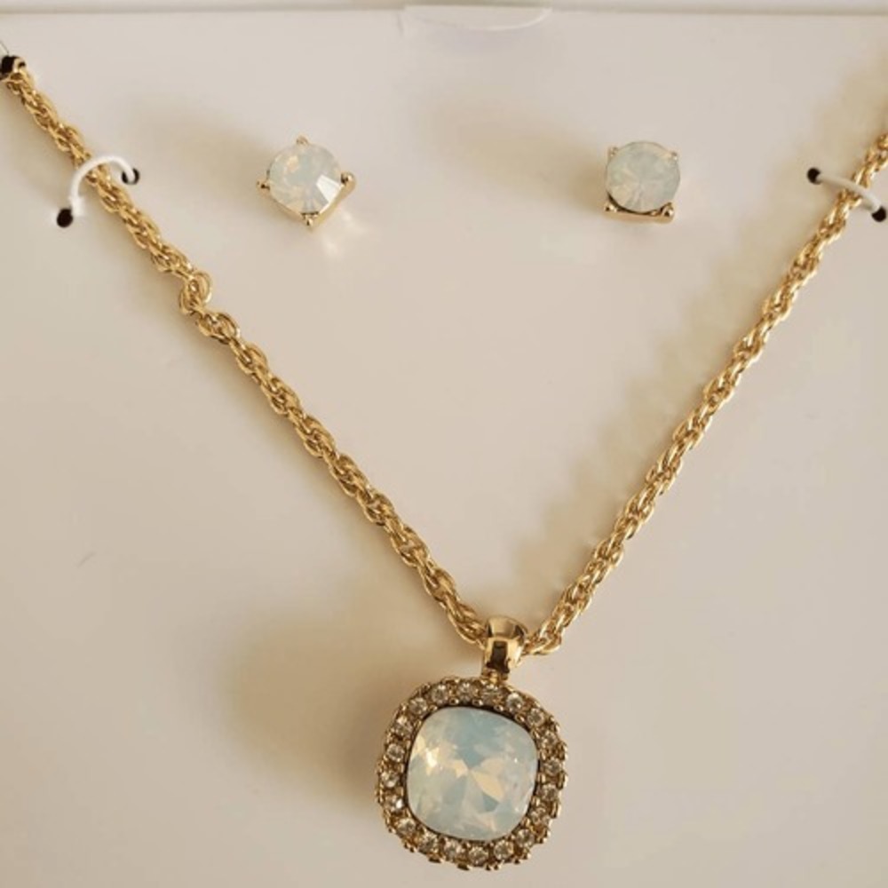Charter Club Faux Opal Necklace and Stud Earrings Box Set Gold‎ Tone NWT Gift
